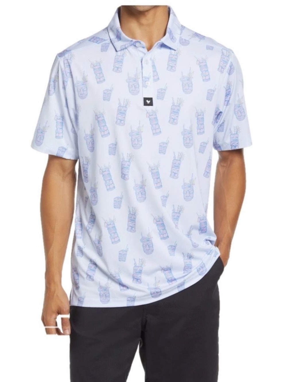 Bad Birdie Tiki Cocktail Short Sleeve Golf Polo Shirt. Size Small.